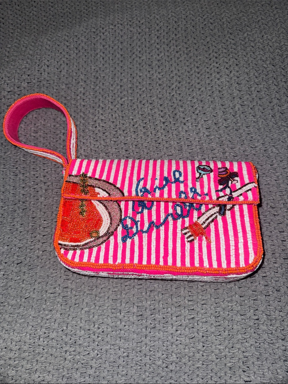 Anthropologie Pink & Red Beaded Stripe Wristlet Clutch